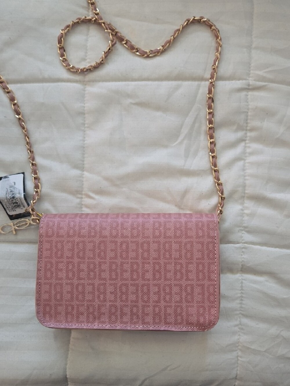 bebe Pink Quilted Logo Chain Crossbody with Gold Hardware NWT - Picture 2 of 8